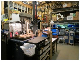 (Image: A-Shop Showing
          Drill Press and Storage)