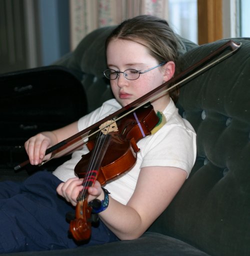 Emily practising the violin