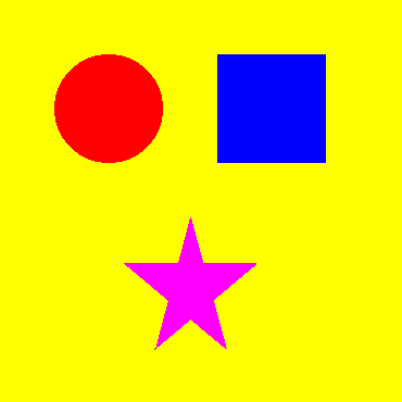 [A picture with a red circle, a blue square, a magenta star, and a yellow background. Select for menu]